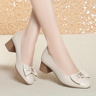 Fashion Spring Autumn Soft Leather Single Shoes for Women Square Toe Shallow Mouth Thick Heel Soft Bottom Comfortable Low Heel Pumps