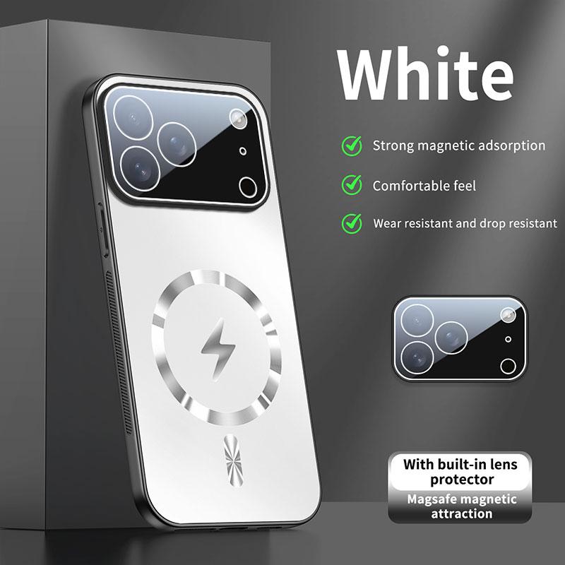 

Роскошные матовые стеклянные магнитные чехлы для телефонов для iPhone 17 Pro Air 16 15 14 Pro Max для беспроводной зарядки MagSafe, аксессуары For iPhone 17 белый