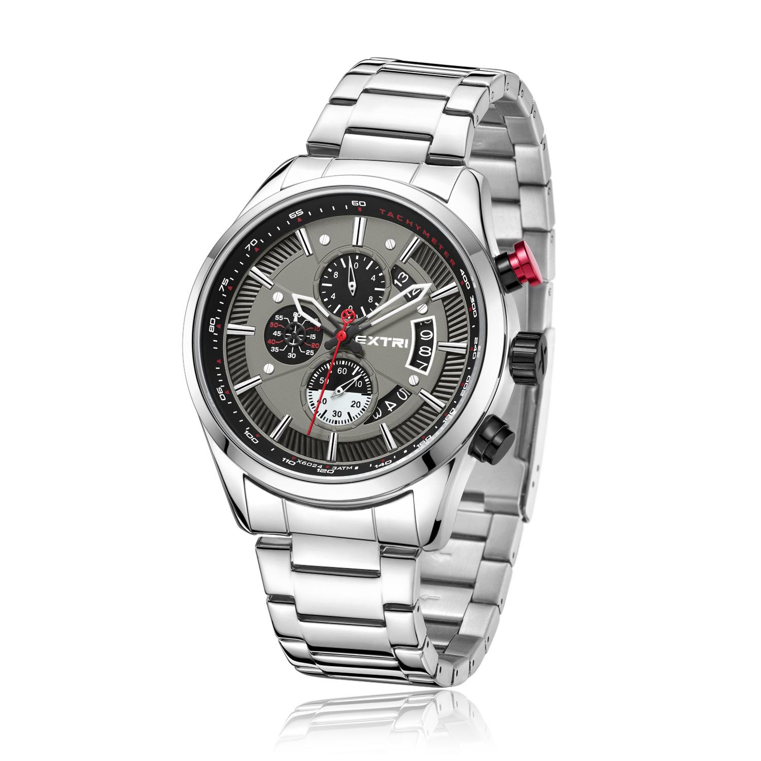 

Extri Men S Steel Belt Watch Waterproof Luminous Calendar Quartz Watch