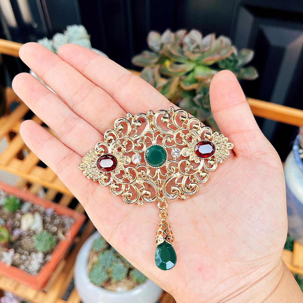 Sunspicems Fashion Arabic Flower Caftan Brooch Pins For Women Gold Morocco Algeria Wedding Jewelry Crystal Bijoux Gift