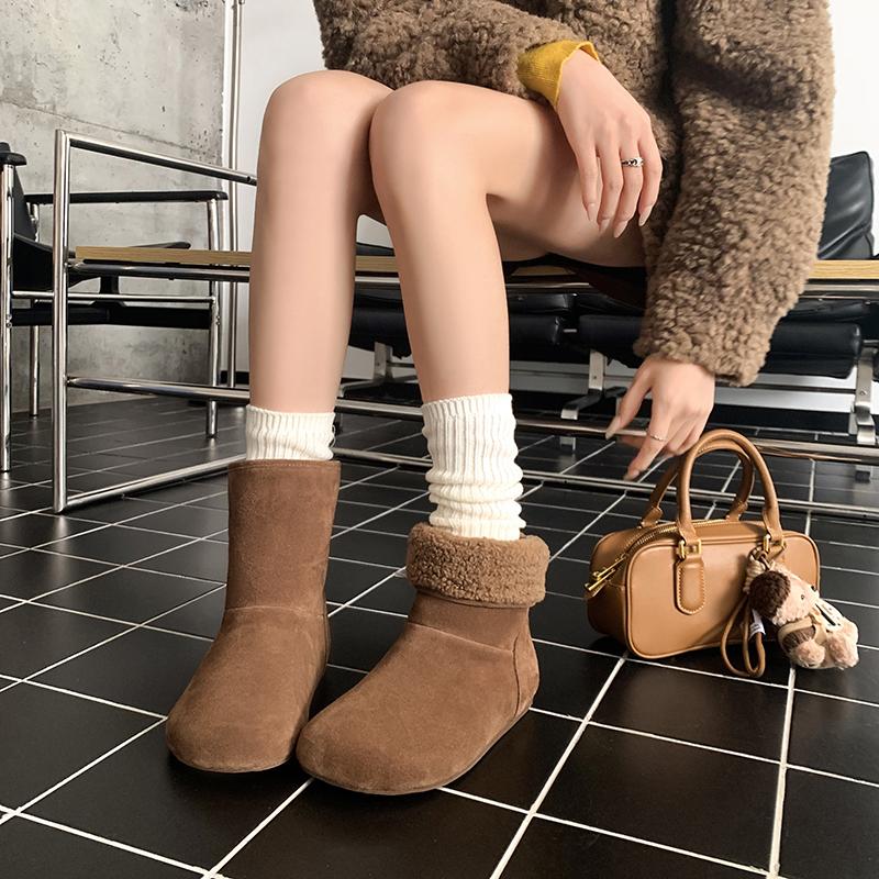 

Женские замшевые на толстой подошве большого размера утепленные зимние теплые меховые ботинки-дутики на подкладке, ботильоны, нескользящие, для хайкинга, спортивные, хлопковые ботинки 35