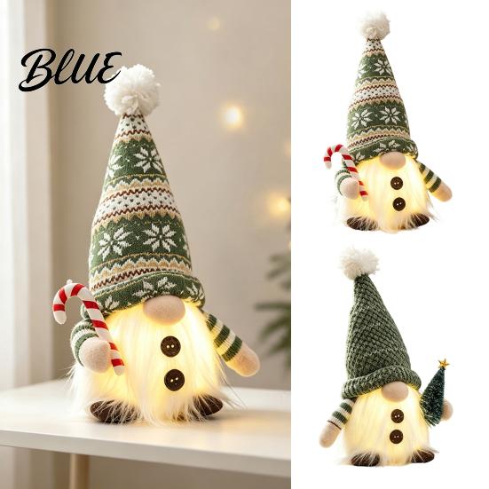 Durable Fabric Holiday Figurines Lighted Christmas Gnome Decorations Plush Dwarf Dolls with Warm Lights Yellow Light Decor Knitted Hats Ornaments