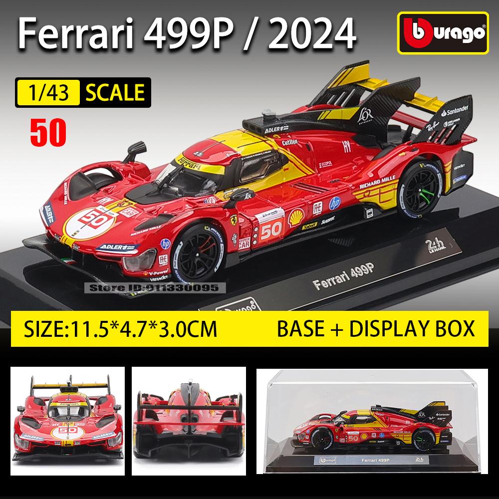 Bburago 1:43 2024 Ferrari 499P No.50 24 HEURES DU MANS Racing Model Simulation Car Model Alloy Car Toy Male Collection Gift