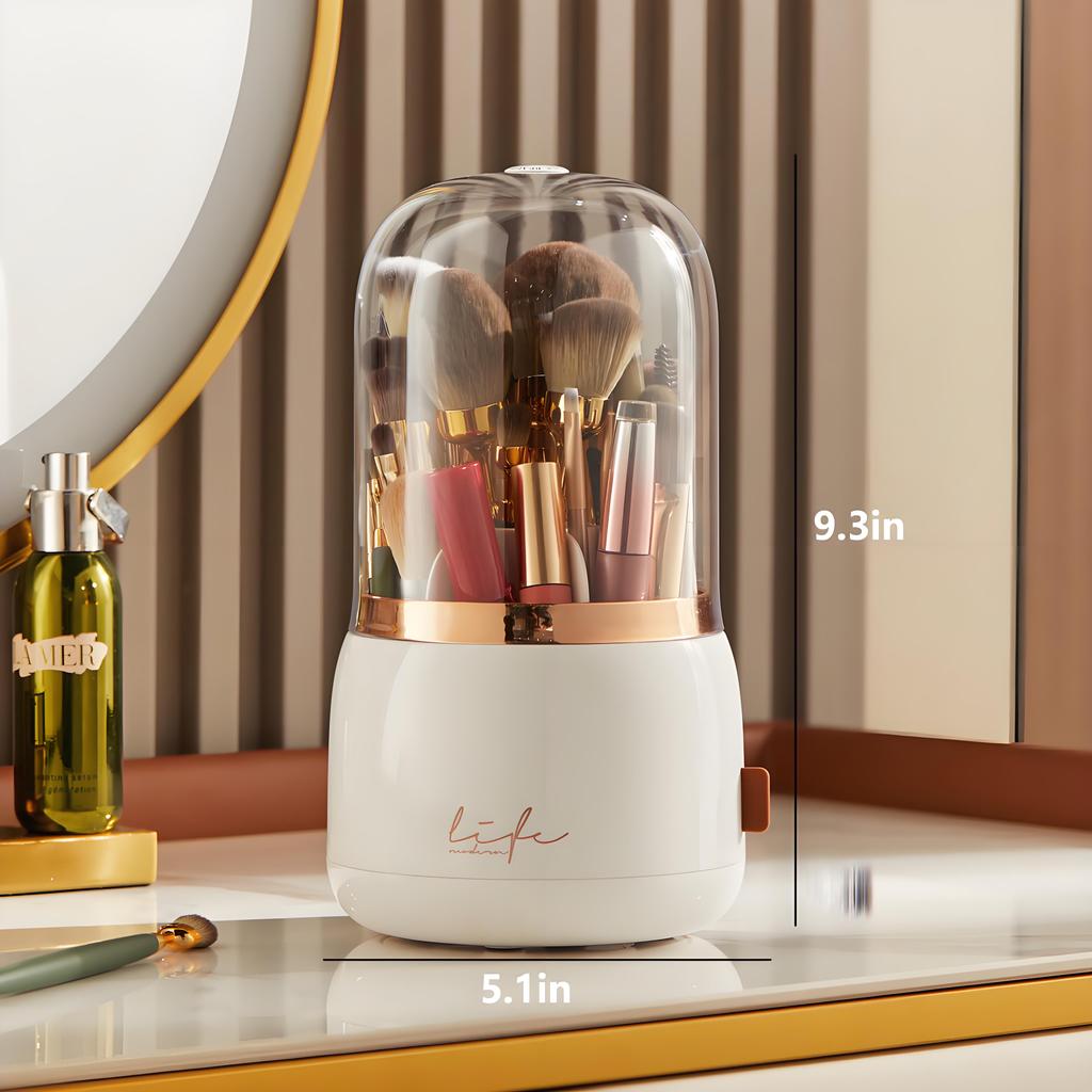 360° Drehbarer Make-up-Pinselhalter | Staubfreie Aufbewahrung mit transparenter Acryl-Abdeckung | Eleganter Waschtisch-Organizer für Schreibtisch & Badezimmer