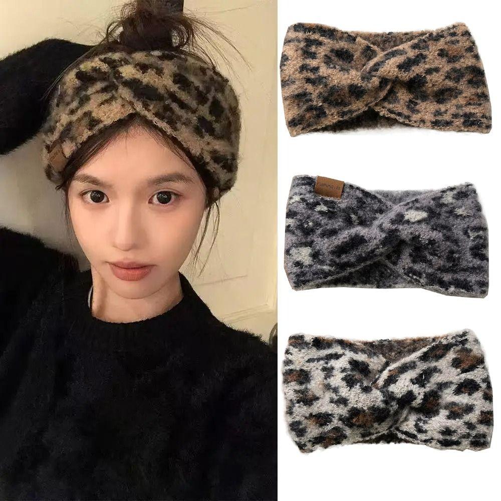 Soft Cross Headband High Elasticity Turban Headwrap Leopard Print Headband  Winter Season