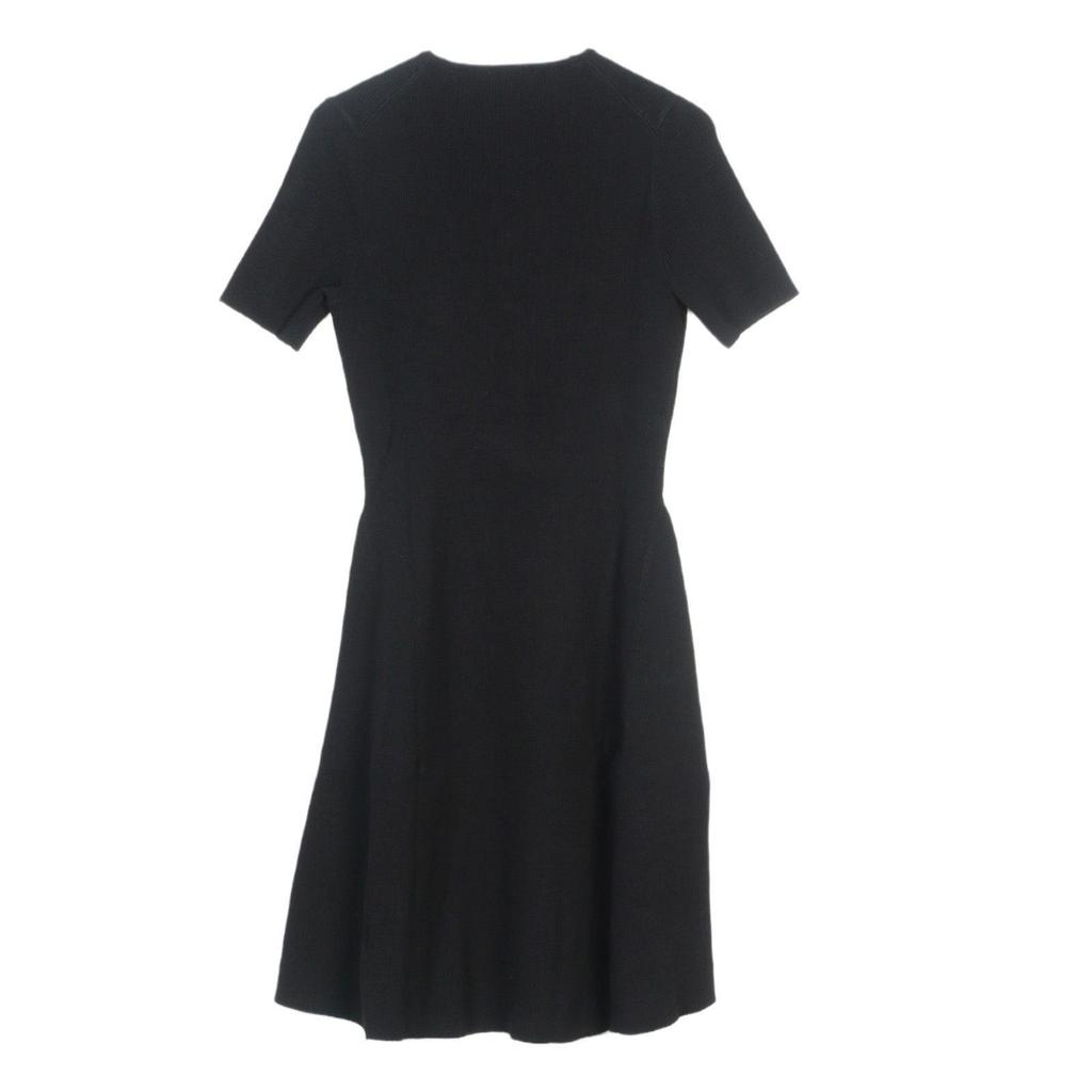 2025 Early Spring French Style Black Slimming Knitted Dress with Round Neck & Short Sleeves