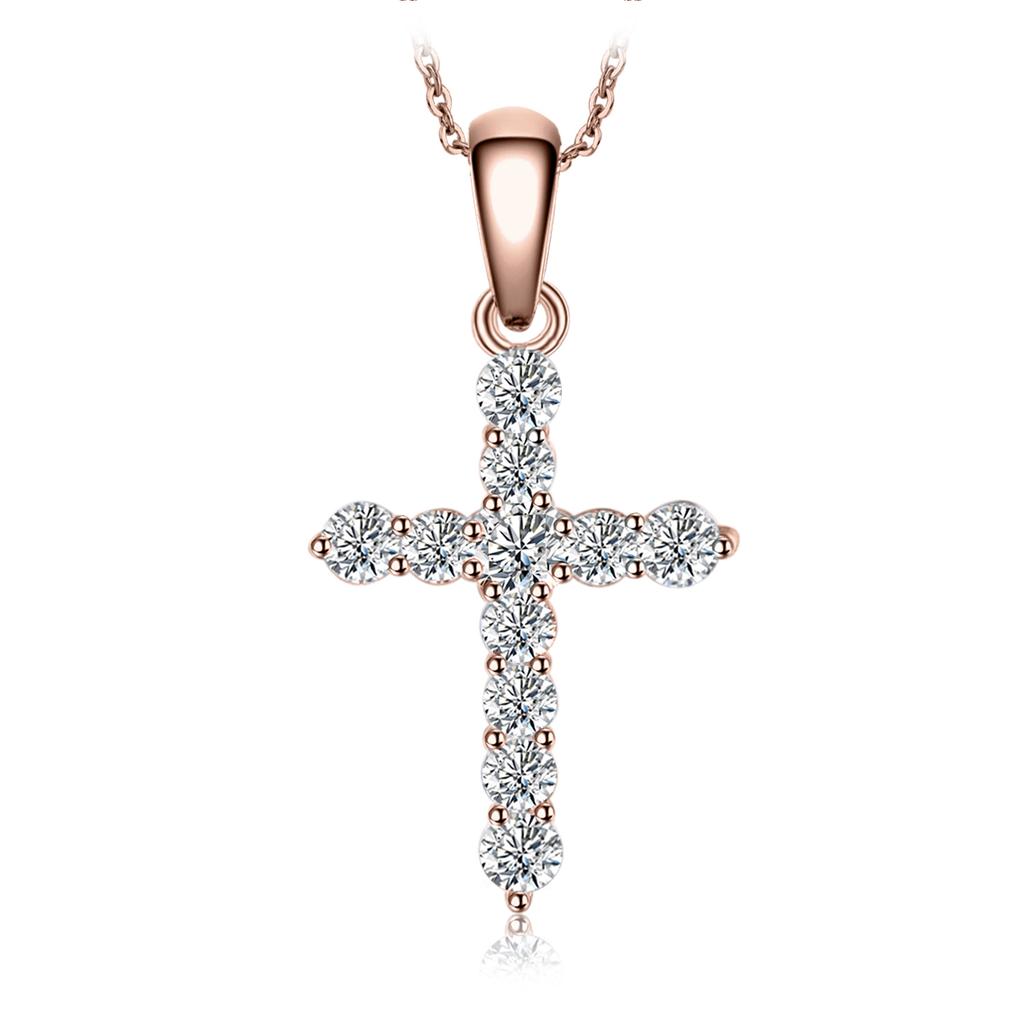JewelryPalace Cross Sideway 925 Silver Cubic Zirconia Pendant Necklace for Women Yellow Gold Rose Gold Plated No Chain