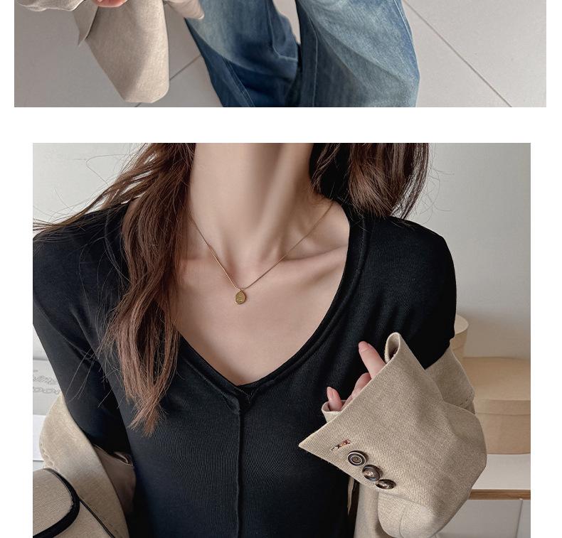 Premium Rolled-Edge V-Neck Slimming Long Sleeve Top for Women - Autumn/Winter