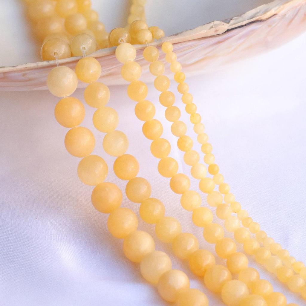 Creamy Yellow Jade Loose Beads: 4-12mm Round Natural Stone for Jewelry, Bracelets, Necklaces, Hairpins