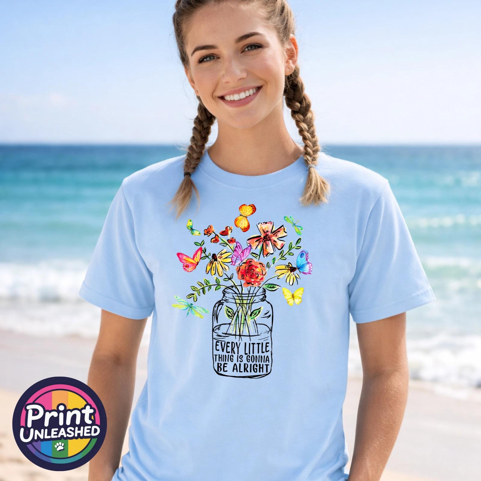 Music & Flowers Graphic T-Shirt Bob Marley Lyrics Summer Tee Every Little Thing L