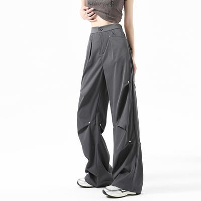 Casual Overalls Women's Spring New High-waisted Retro Casual Parachute Pants Pleated Wide-leg Trousers