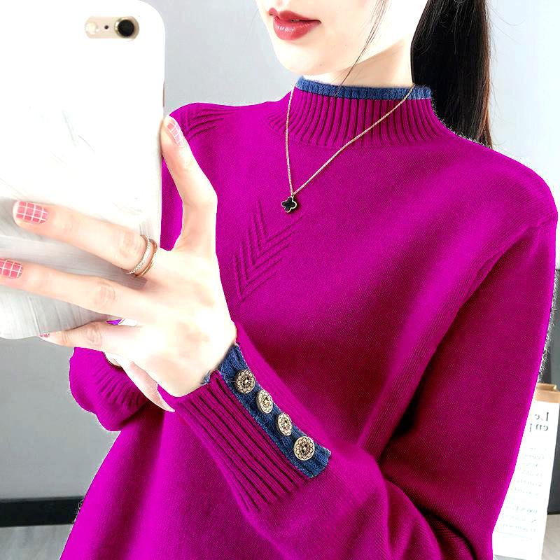 

Женский свитер с полуворотом, осенне-зимний пуловер, вязаный джемпер, верхняя одежда, свободный вязаный свитер, топ XL