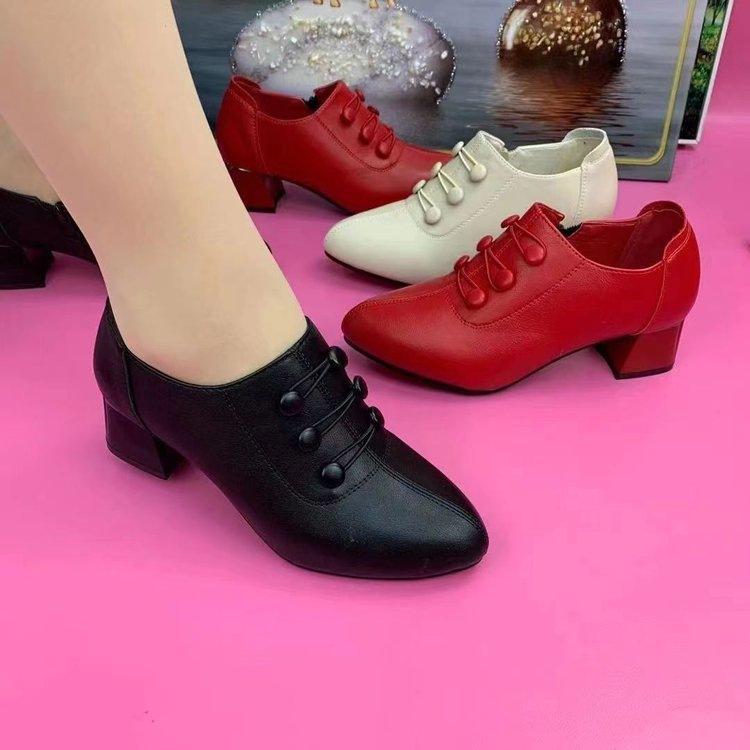 Versatile soft sole thick heel single shoes women's autumn new fashion women's shoes medium heel leather shoes dance shoes women