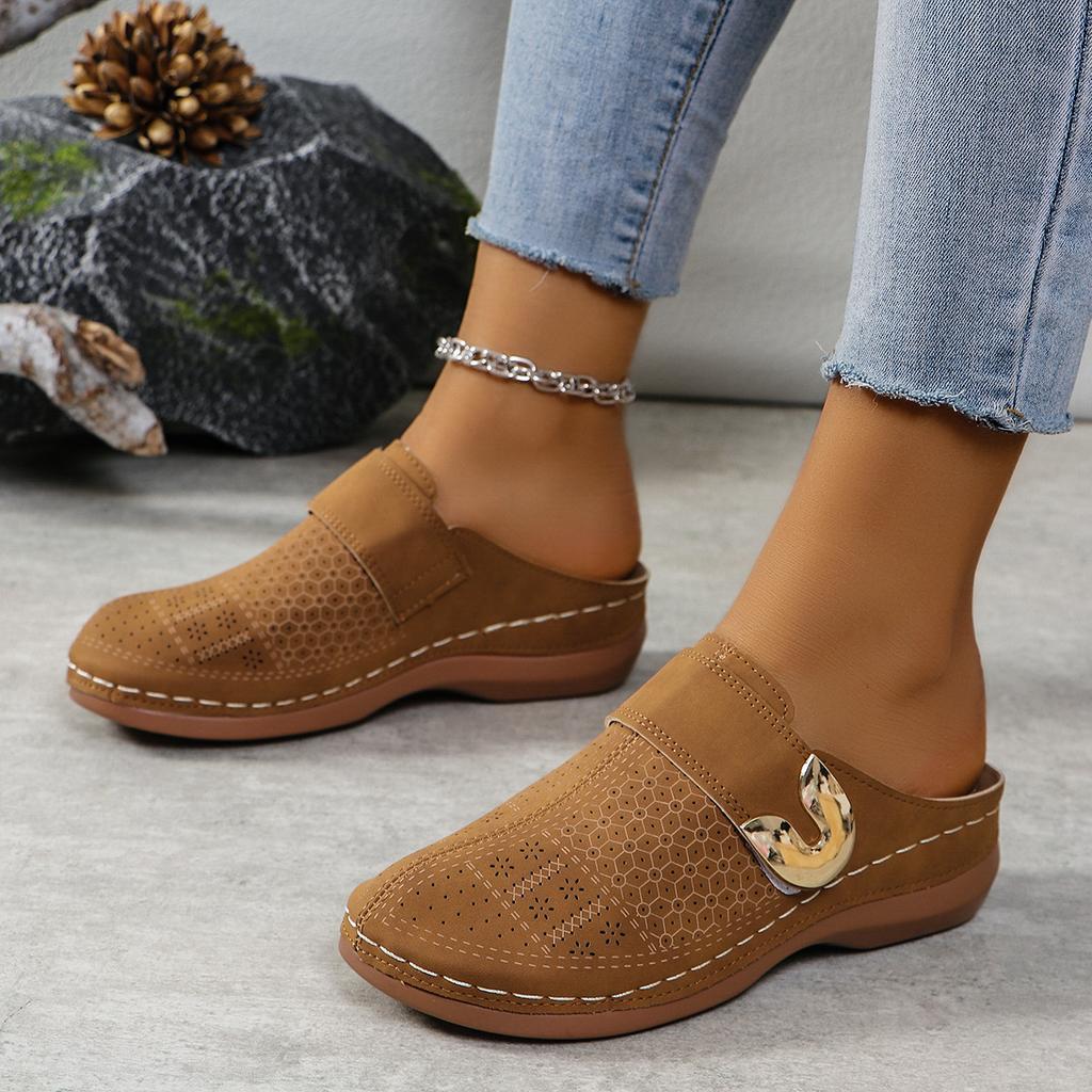 Summer European and American bag head half-tray shoes large size belt buckle round head slippers