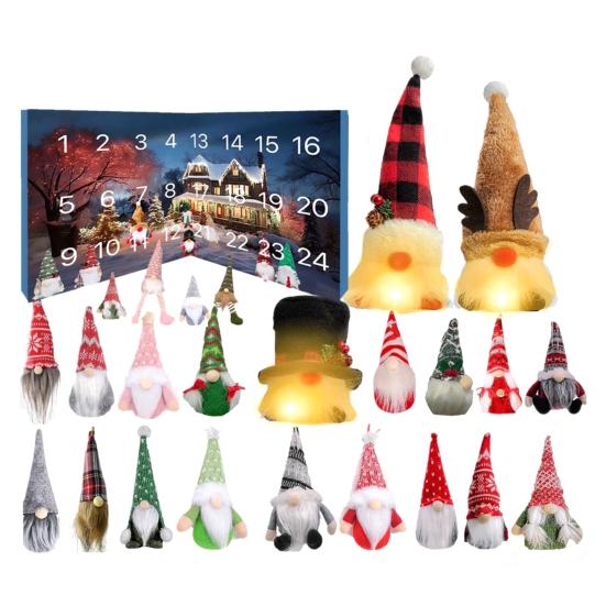 Gnome Advent Calendars 2025 24 Days Christmas Countdown Calendar with 24 Collectible Figures Light-Up Gnome Ornaments for Home Decor