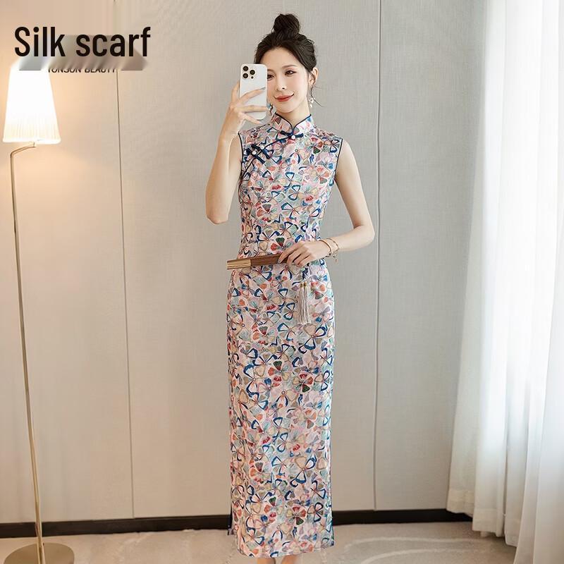 Elegant Stand Collar Sleeveless Qipao Dress M
