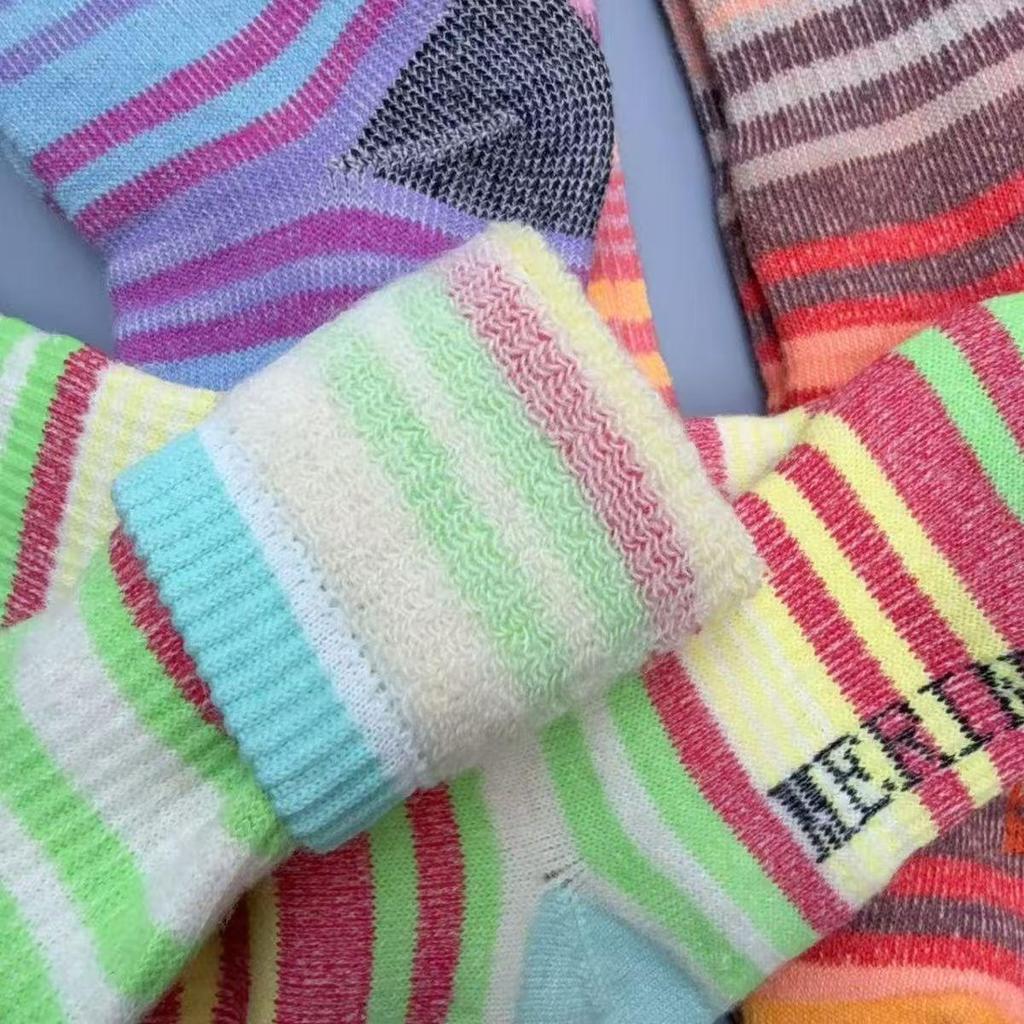 Colorful Striped 100% Merino Wool Knee-High Socks for Men & Women - Warm Autumn/Winter Wear