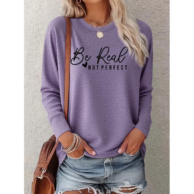 Women should be themselves without having to be perfect - Inspirational English letter print One-piece casual long-sleeved elegant summer