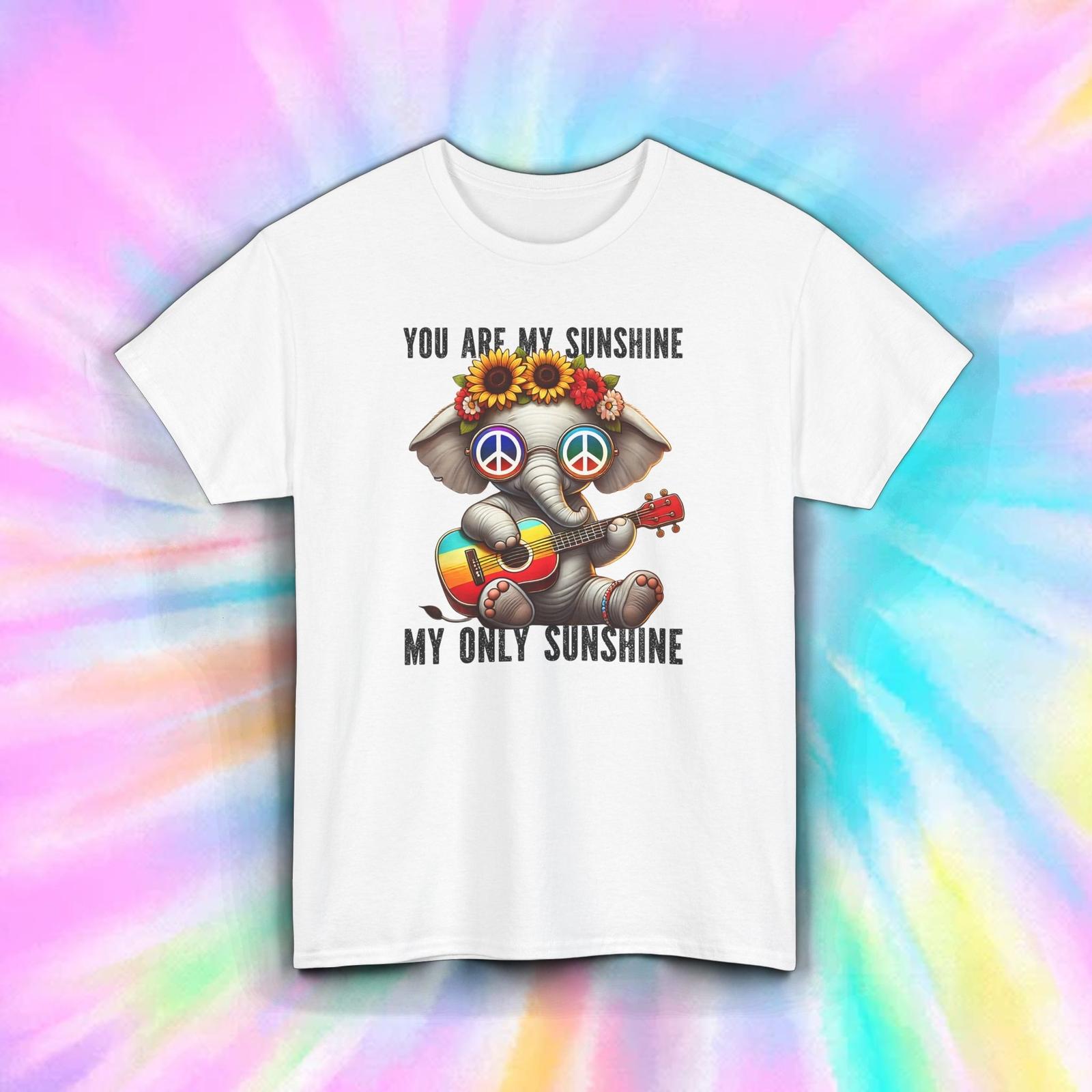 Sunshine Elephant Shirt Cute Hippie Guitar Peace Love Rainbow Quote Tee S-5XL XXXXL