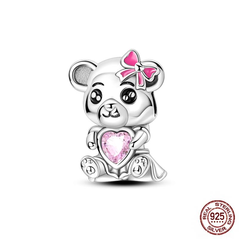 Charms Beads 925 Sterling Copper Pink Butterfly Luminous Firefly Chameleon Heart Charm Fit Original Bracelet DIY Holiday Zircon