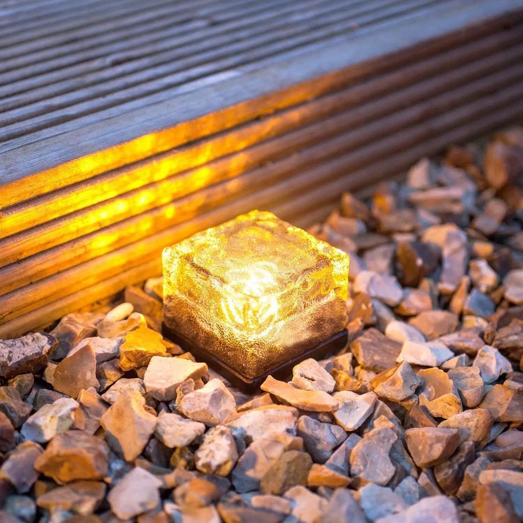 Atmosphere lights Solar Powered Ice Cube Lamp Glass Brick Landscape Square Glass Outdoor Road Courtyard Garden Decoration