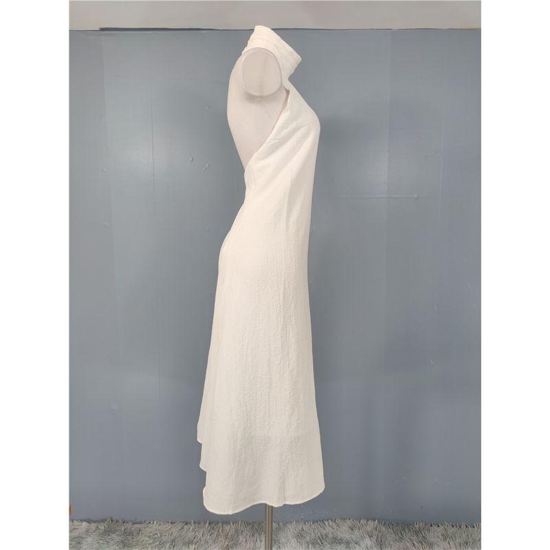 Foreign Trade Order Summer New Fashion Hanging Neck Sexy Backless Dark Lines Slimming Simple White Elegant Gyaru Dress