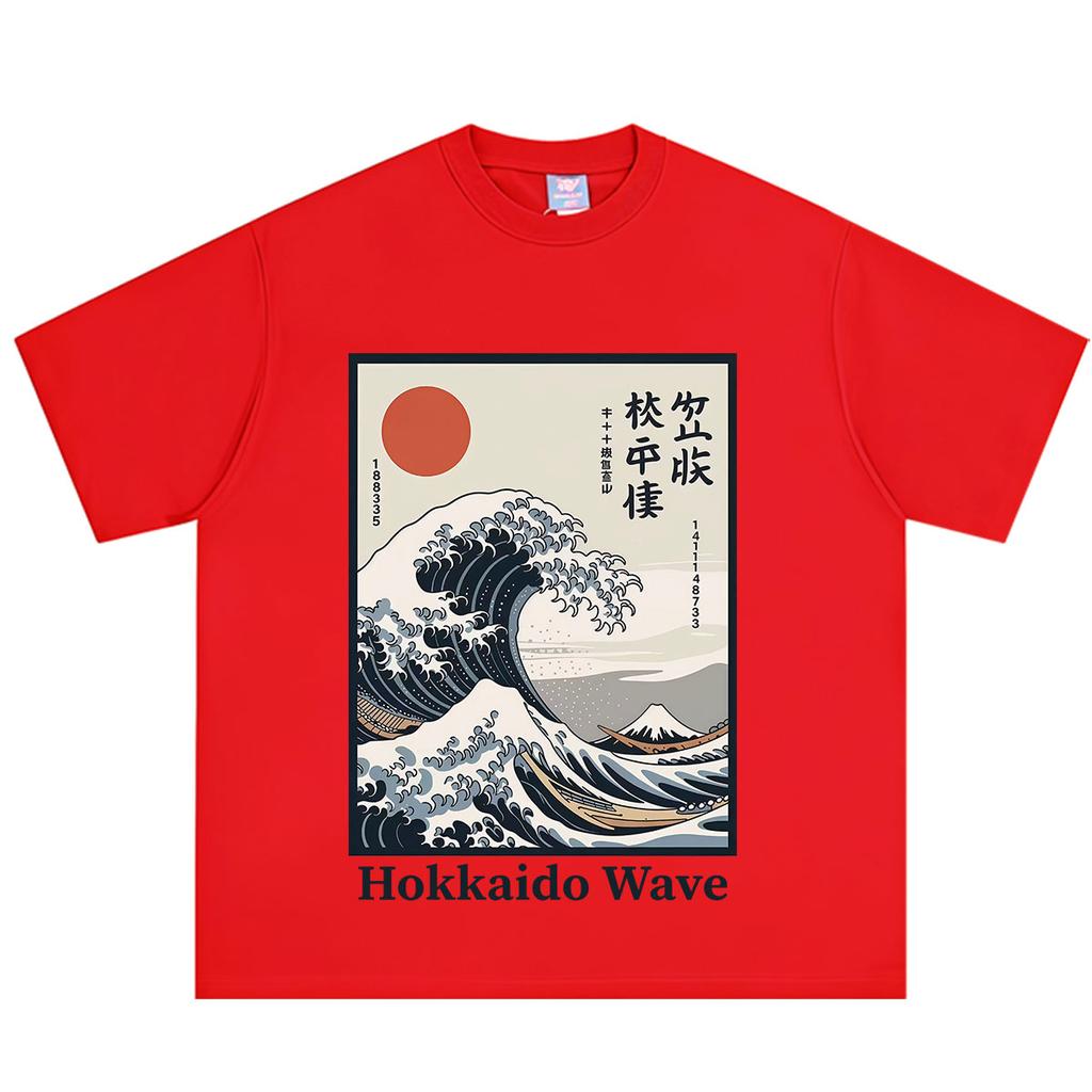 Japanese Style Hokkaido Wave Print T Shirt Unisex Unisex Vintage Tshirt Summer Shortsleeved Loose Casual Cotton Oversized Tshirts