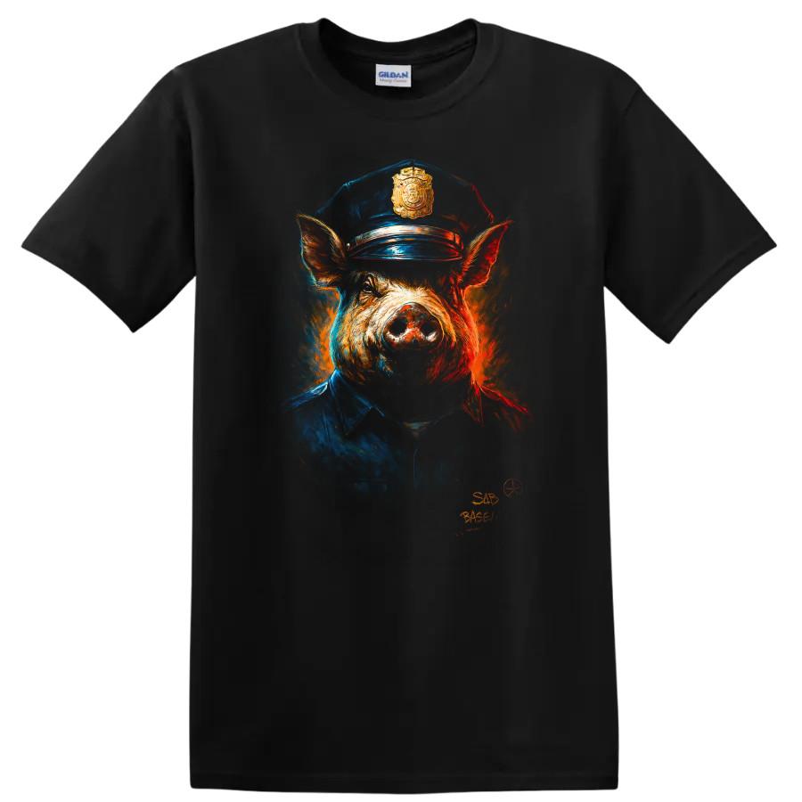 Police Pig Graphic T Shirt Urban Streetwear Animal Humor Tee
