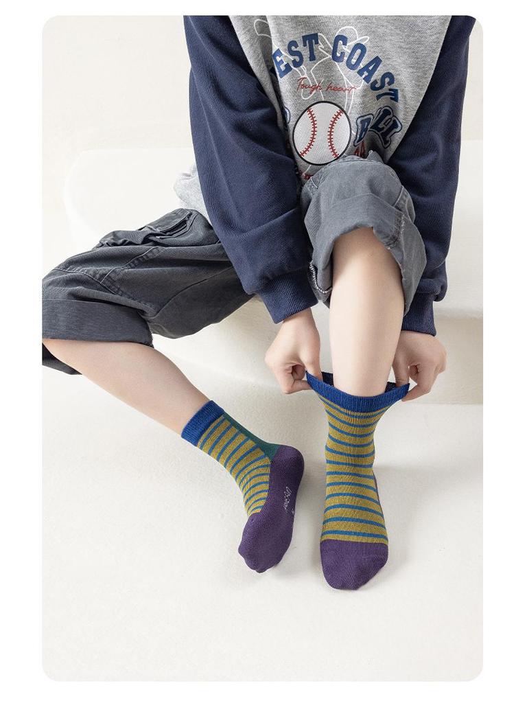 Children's Mid-Calf Socks - Korean Style, Color Block & Polka Dot Designs for Spring & Autumn