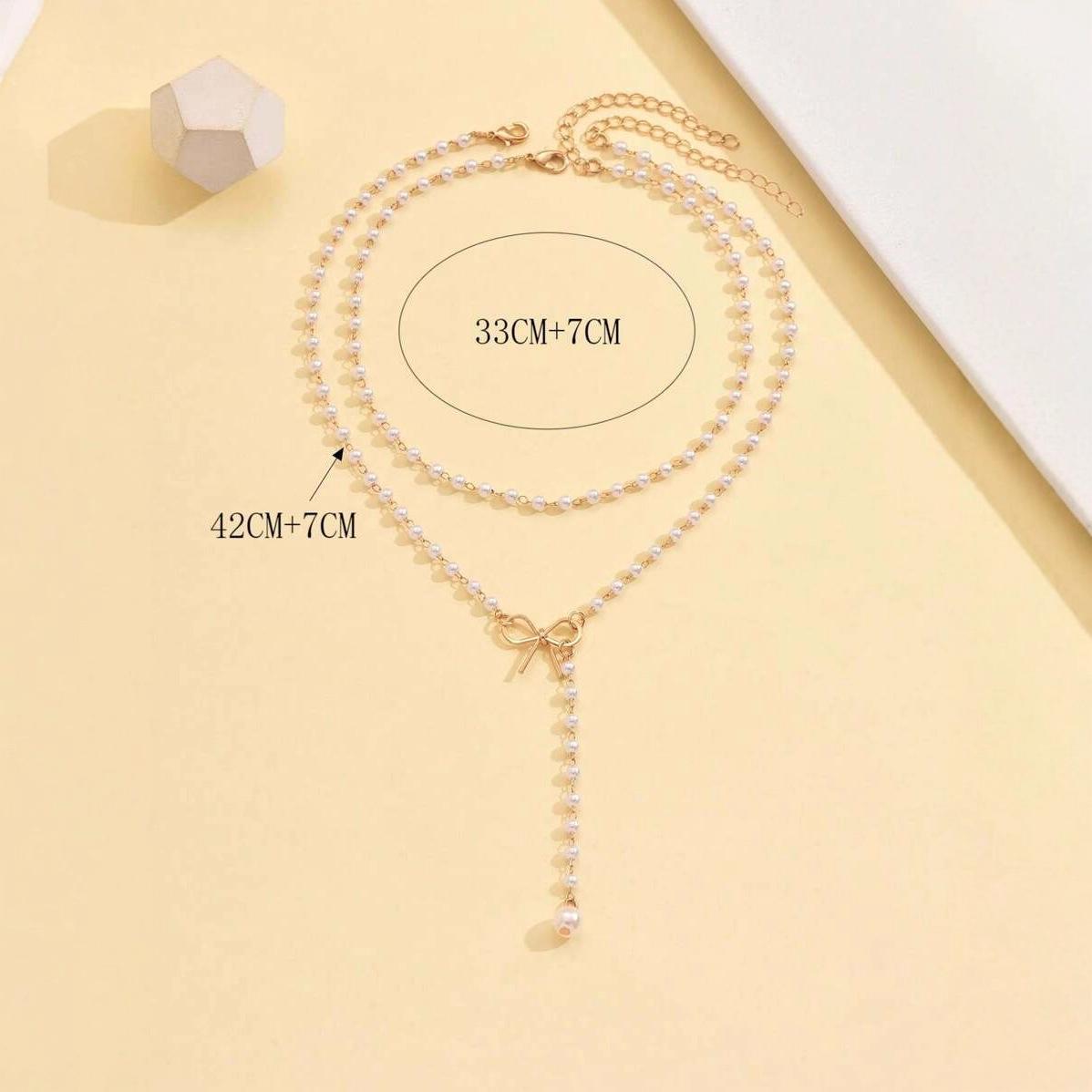

Romantic Jewelry Gift 2pcs/Set Imitation Pearl For Women Mother s Day Gift Fashion Bowknot Y-Necklace Adjustable Length High Quality