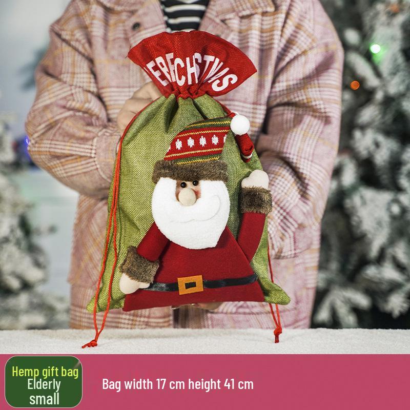 Three-Dimensional Santa Claus Burlap Backpack Candy Bag - Large Christmas Gift Decoration