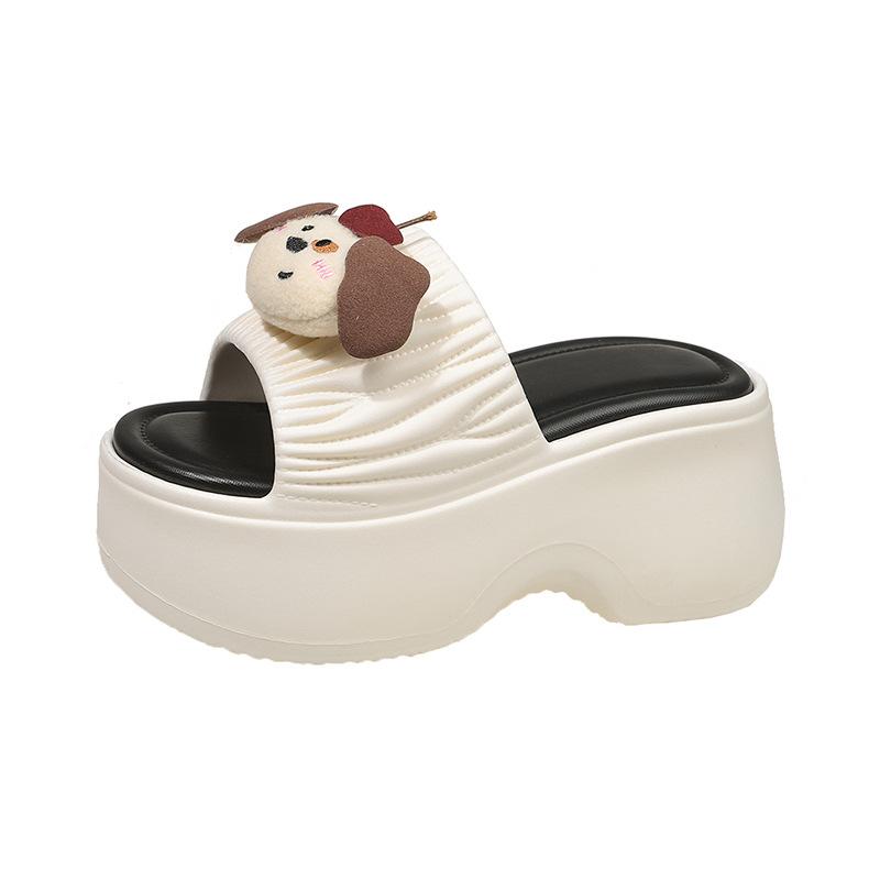 Cartoon cute slippers women thick-soled outer wear 5 spring new fashion Internet celebrity height increase one word cool slippers