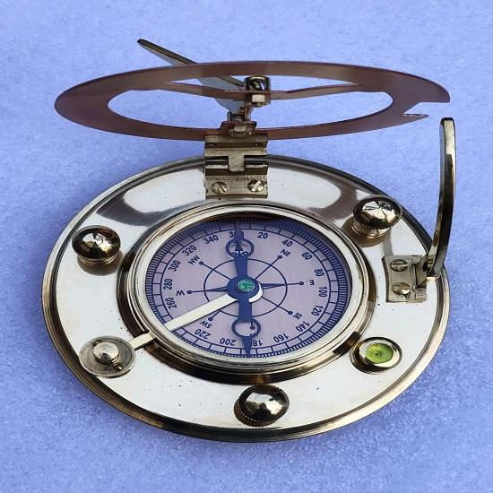 Brass Sundial Compass  Handmade Leather Case, Nautical Gift Compass