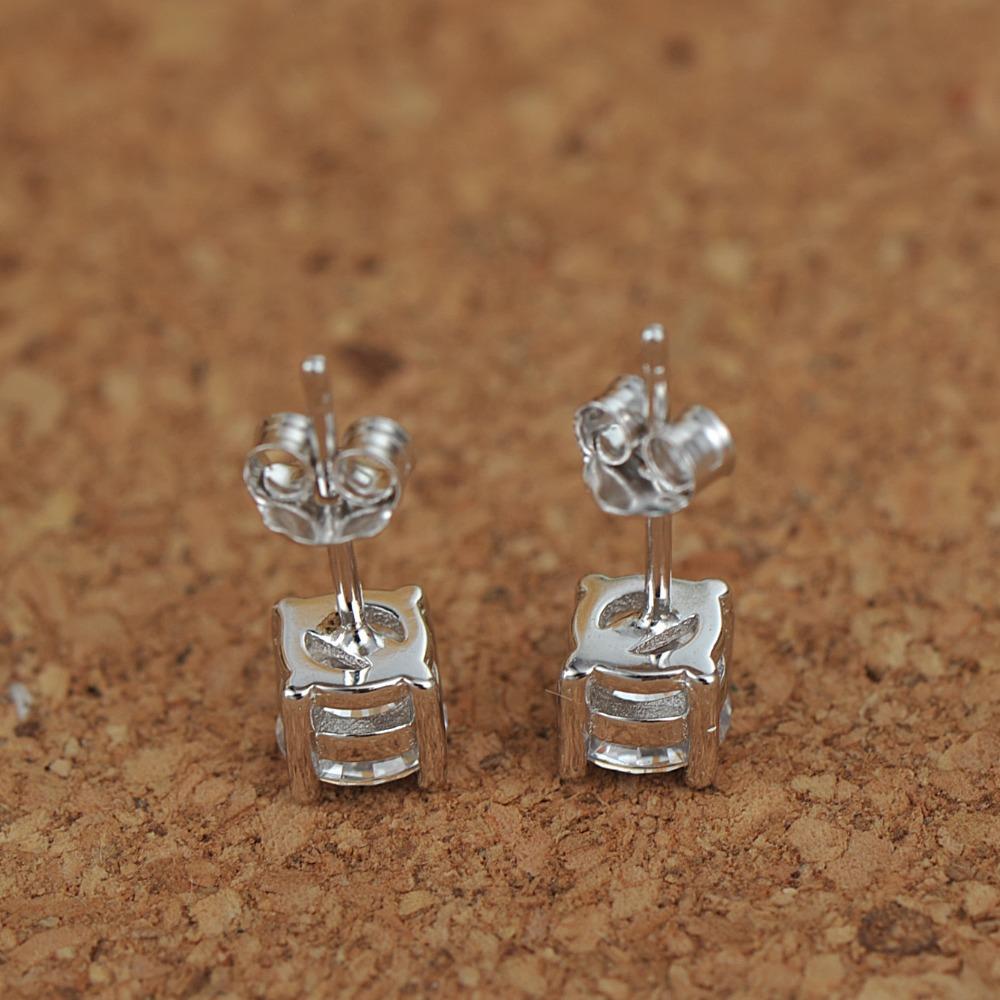 Classic Silver Earrings with Four Prong Diamond Studs Elegant Jewelry for Women