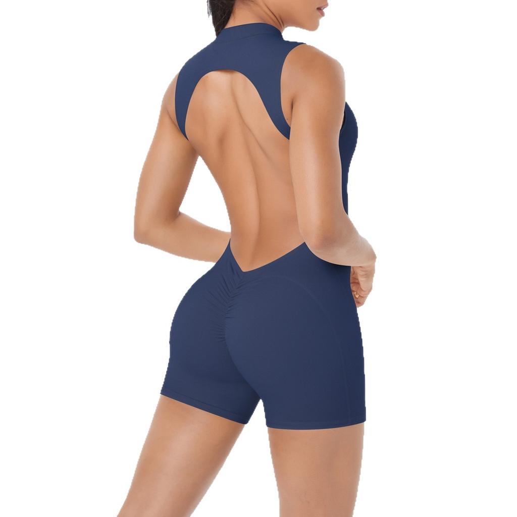JYL Hollow Back Half Zipper Jumpsuit Hip Lifting Quick Dry Bodysuit