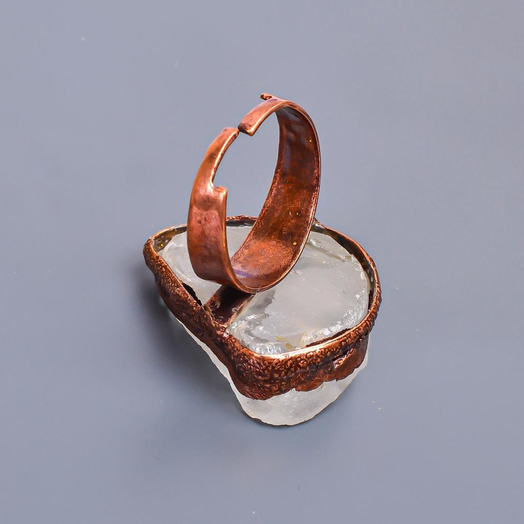 Fancy Crystal Rough Stone Copper Art Deco Cocktail Engagement Gift Ring Jewelry V-8