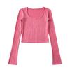 Early Fall Women's Square Neck Knitted T-Shirt Slim-Fit Skinny Bottom Top