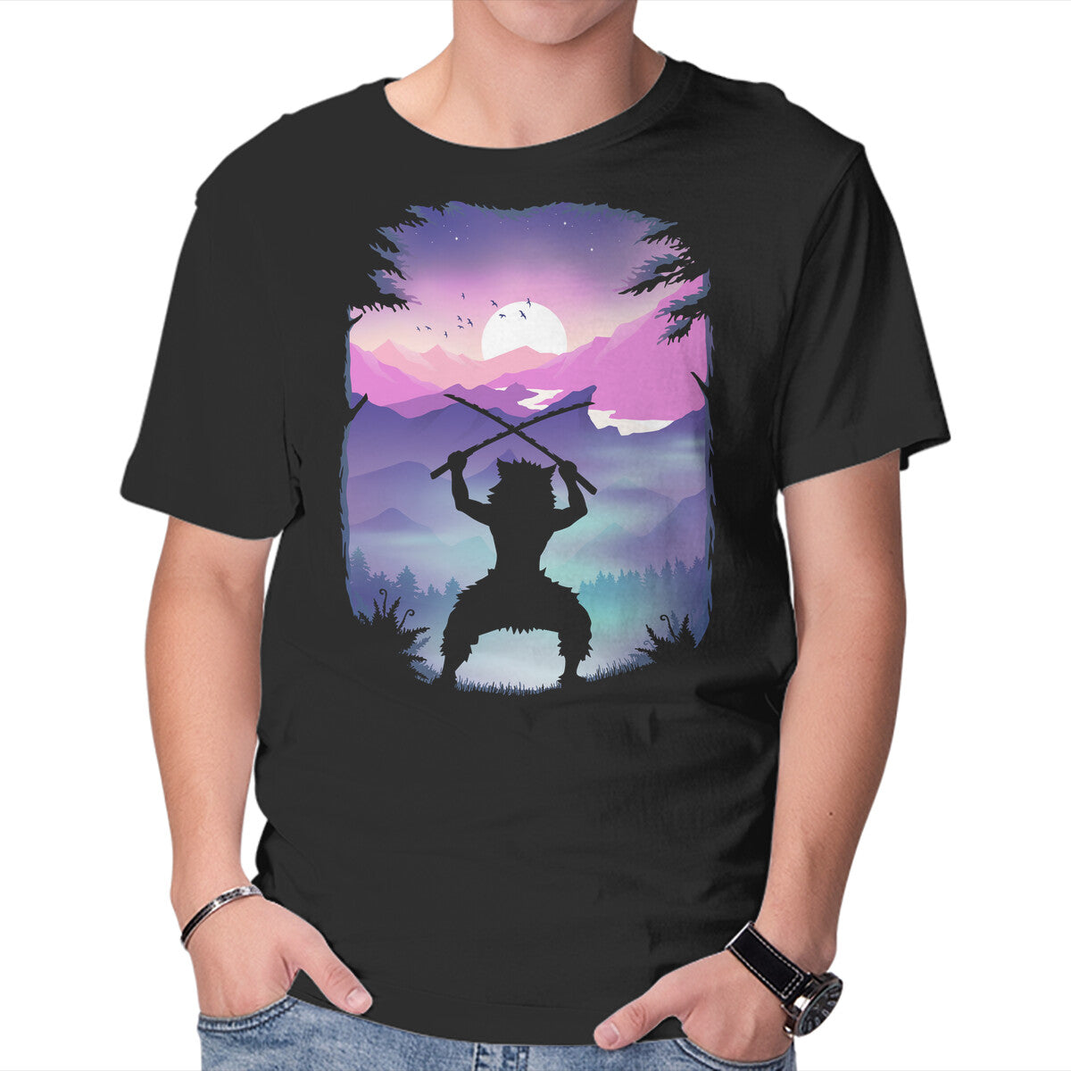 Unisex Crew Neck T-Shirt Inosuke Sunset Graphic Short Sleeve Casual Tee XXXL