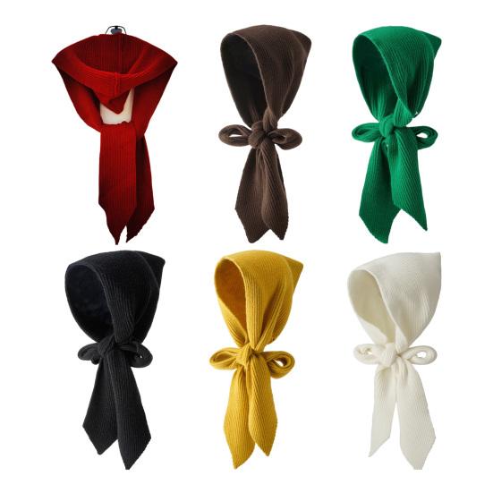 Women Hat Scarf Solid Color Soft Warm 2 In 1 Knit Scarf Hat Versatile