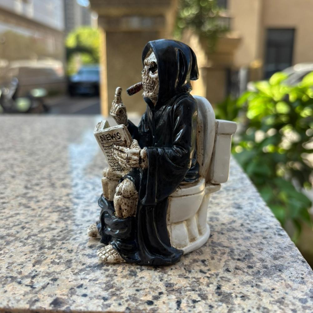 Halloween Toilet Grim Reaper Figurine Home Decor Resin Sculpture Middle Finger Decoration Crafts Figurines