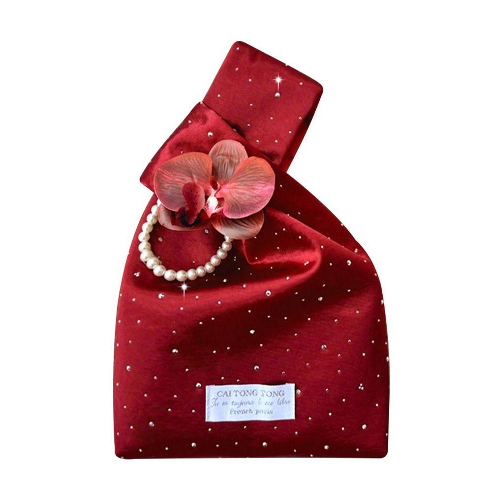 Crystal Satin Wrist Bags Washable Moth Orchid Small Bucket Bags Shining Handheld Gift Jewelry Bags For Girl Lady Women Female