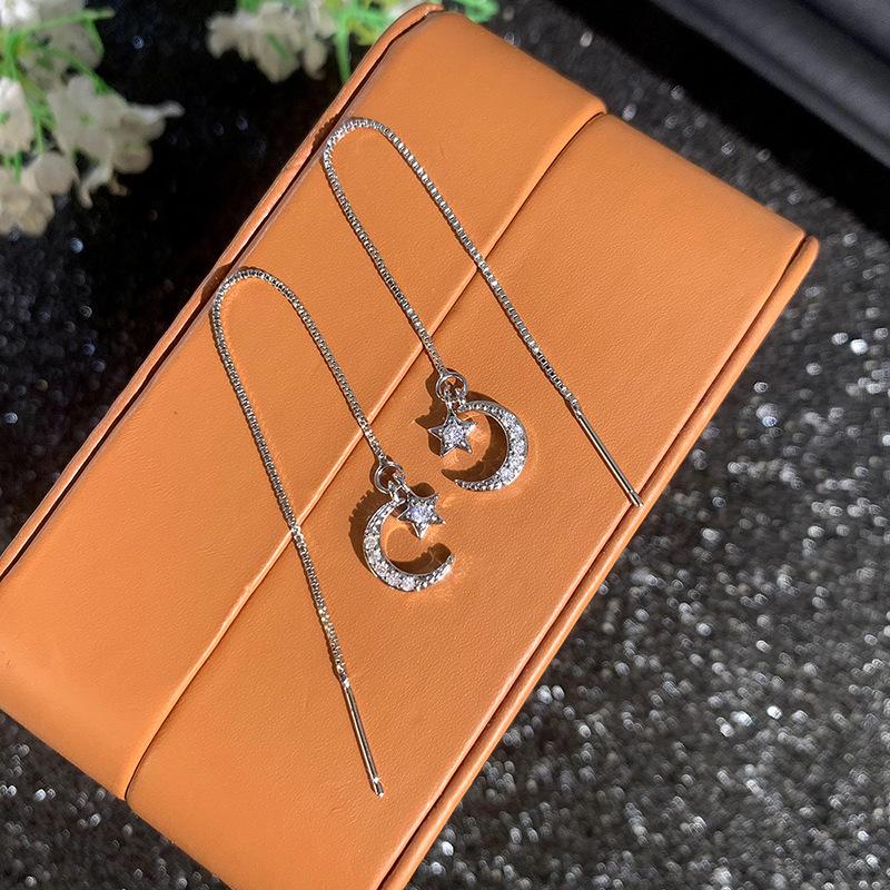 Tassel new long stud earrings for women, star and moon chain earrings, sweet design style jewelry