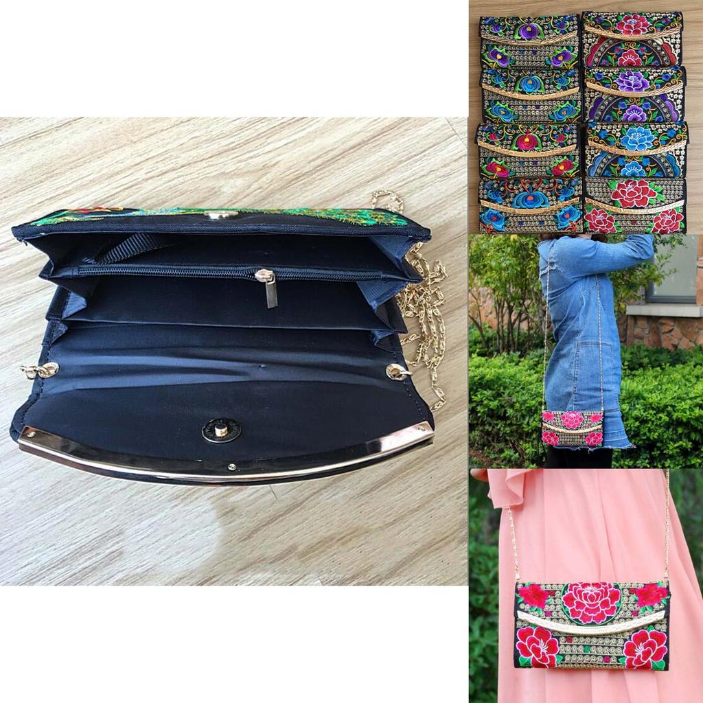 Luxurious Women Ethnic National Flower Bags Handbag Embroidered Clutch Small Flap