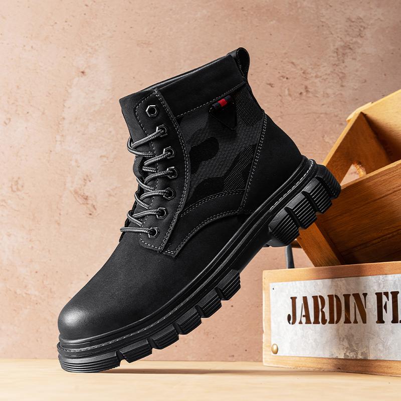 Fashion Outdoor Men's Lace-Up High Top Shoes Classic Male Ankle Boots Leisure Walk Casual Shoes Fashion Leather Motorcycle Boots Botas
