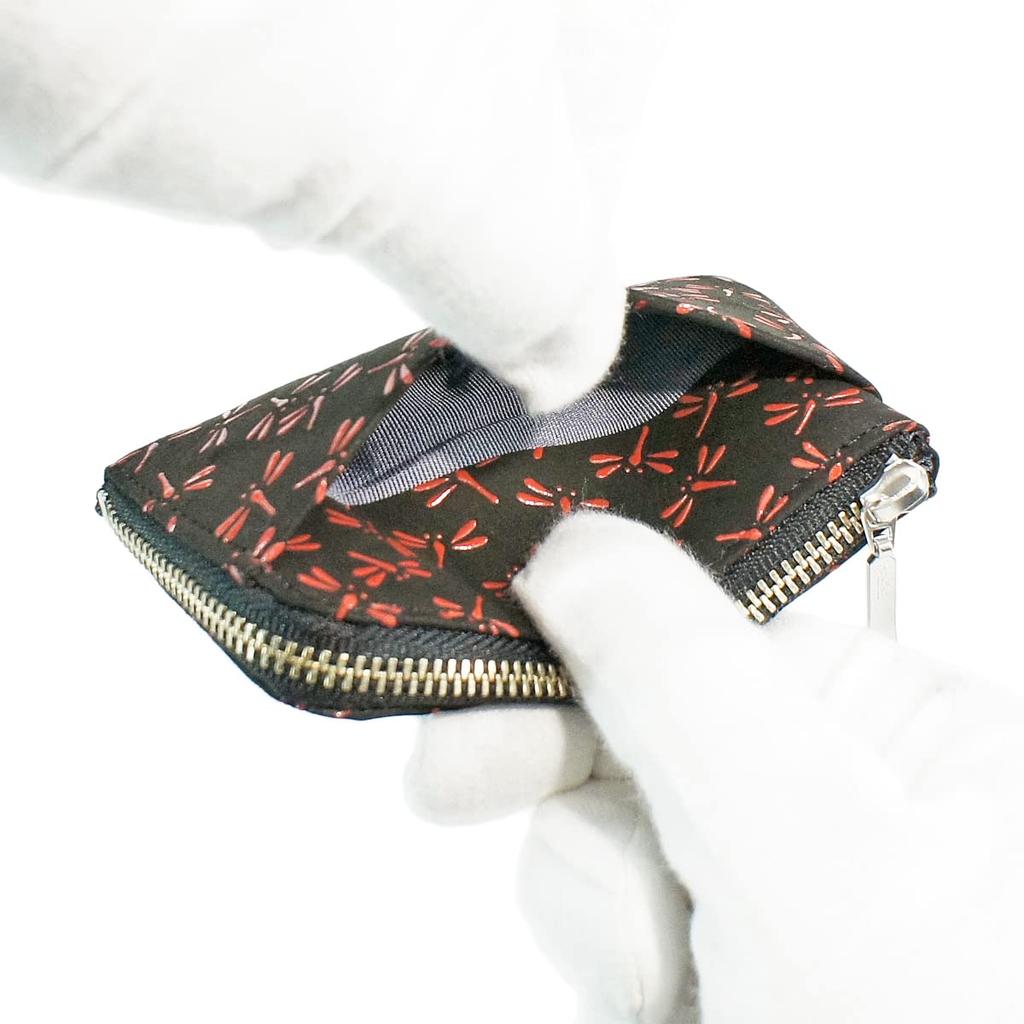Indenya Inden Coin Purse F Coin Purse 05 Deerskin Black X Red Lacquer Dragonfly Pattern 1005-21-008