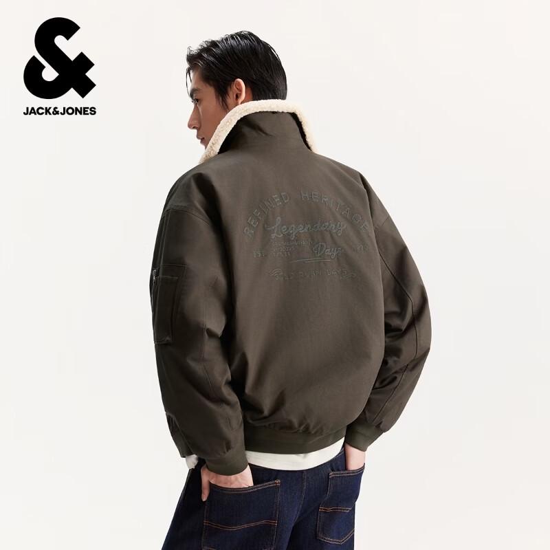 Jack & Jones Men s Letter Embroidered Faux Shearling Cotton Jacket S