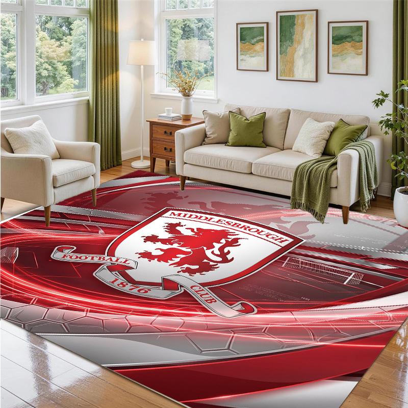 Middlesbrough FC Design Crystal Velvet Rug Soft Decorative Mat for Bedroom Entrance
