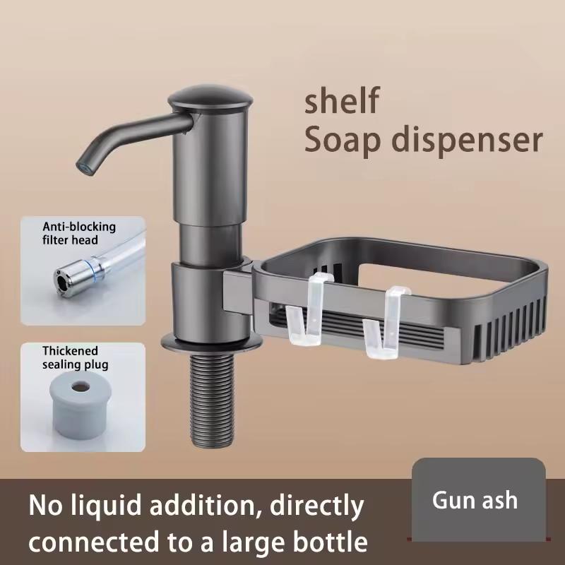 Kitchen Sink Soap Dispenser Detergent With Storage Rack Hand Pressure Liquid Dispenser Extension Tube Kit Kitchen Accessories