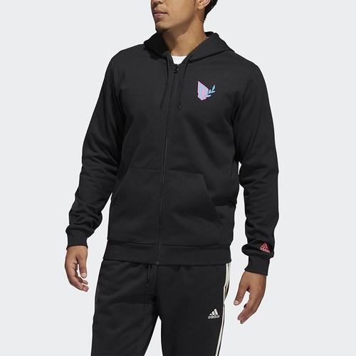 adidas Solid Color Sports Running Training Hooded Jacket for Men, Black