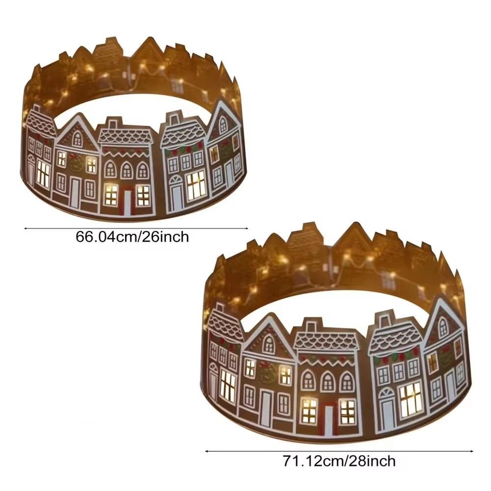 Gingerbread House Christmas Tree Skirt with LED Lights Christmas Tree Stand Base Cover for Holiday Party Home Decoration
